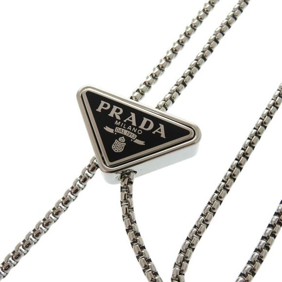 Prada Chain Shoulder Crystal Leather Black Silver Hardware Black Card Case 0389 - Picture 7 of 9